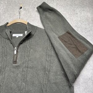 Alex Cannon Men's Olive Green 1/4 Zip Sweater XL Heritage Academia Elbow‎ Patch